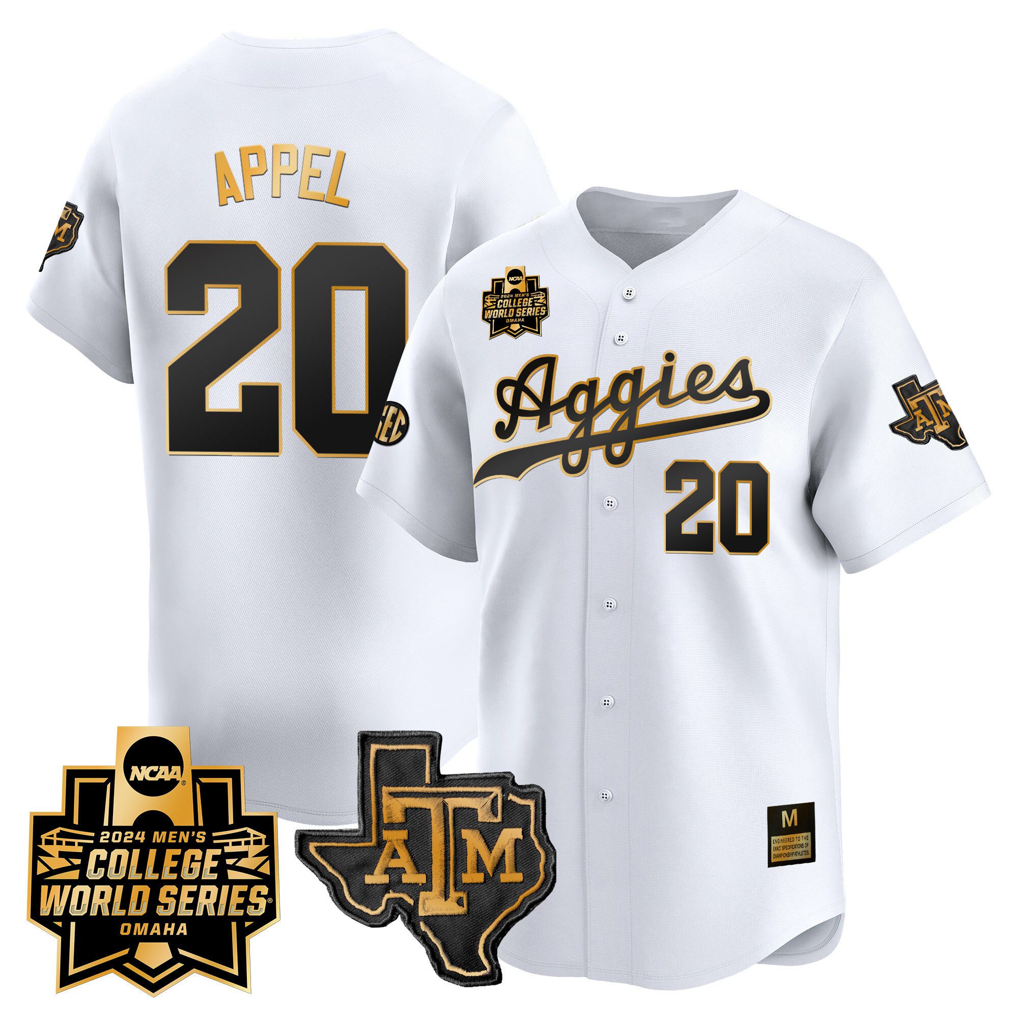 Men Texas A&M Aggies #20 Appel White 2024 College World Series Vapor Premier Limited NCAA Jersey style 1->indianapolis colts->NFL Jersey